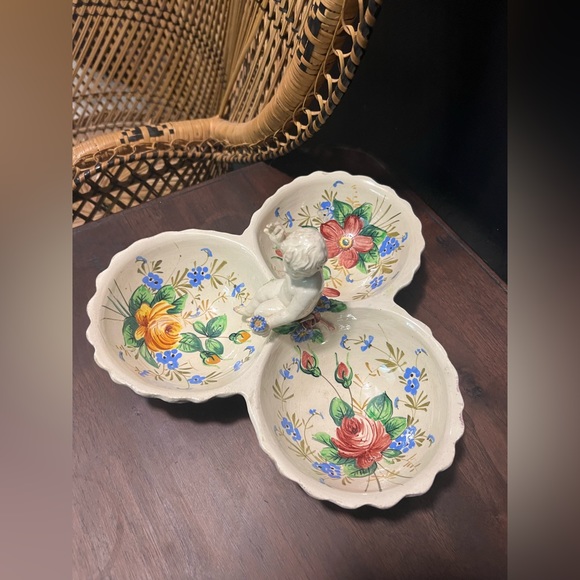 Victorian Antique Angelic Child Baby Floral Candy Dish Center Piece Vanity Plate - Picture 4 of 14